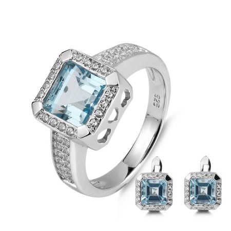 Natalie Oval Natural Sky Blue Topaz Gemstone Jewelry Sets