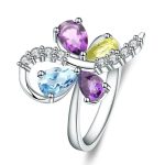 Natural  Blue Topaz Amethyst Peridot  Gemstone  Ring