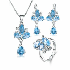 Natural Swiss Blue Topaz Gemstone Jewelry Sets