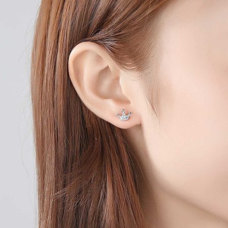 Nevaeh Small Crown Stud Earrings For Women In Sterling Silver
