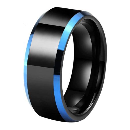 Quality Black And  Blue Tungsten Carbide Ring
