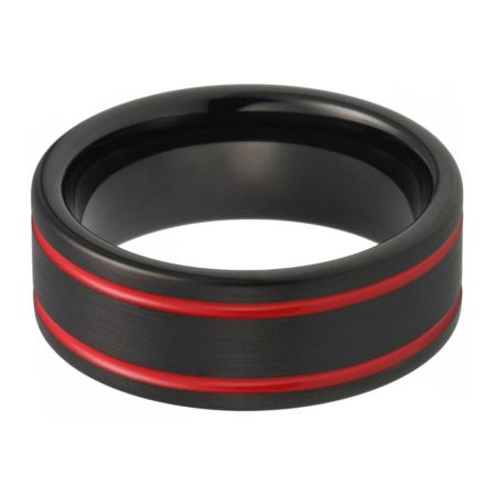 Red Black Tungsten Carbide Ring For Men