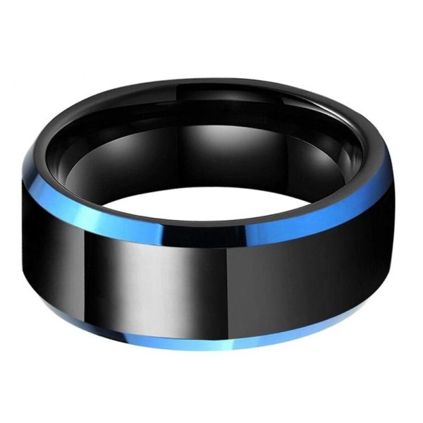Roman Black And Blue Tungsten Carbide Ring