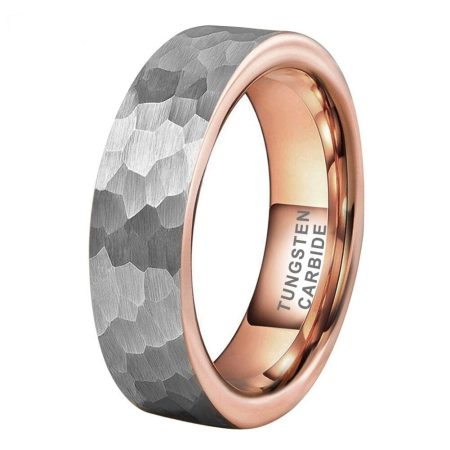 Rose Gold Hammered Tungsten Carbide Ring Engagement Wedding Band