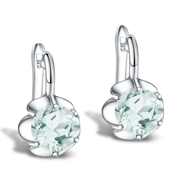 Rose Natural Green Amethyst Gemstone Stud Earrings
