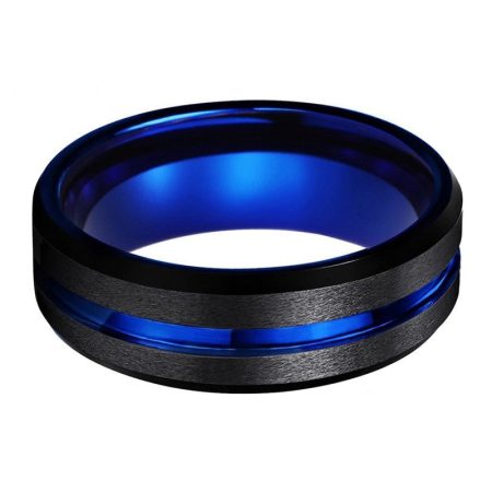 Rowan Black Blue Tungsten Carbide Ring For Men