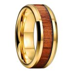 Samuel Gold Tungsten Carbide Ring With Natural Acacia Wood Inlay
