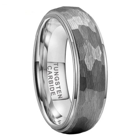 Santiago Hammered Silver Tungsten Carbide Ring Engagement Wedding Band For Men
