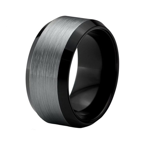 Santos 10mm Large Black Tungsten Carbide Ring  With Beveled Brushed Finish