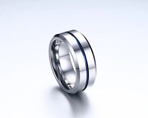 Sean Silver And Blue Tungsten Tungsten Carbide Ring