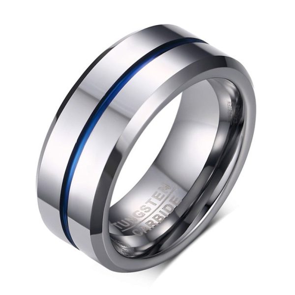 Sean Silver And Blue Tungsten Tungsten Carbide Ring