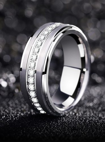 Silver Tungsten Carbide Rings With Cubic Zirconia Inlay