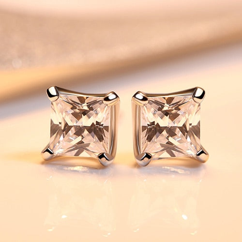Small Square Stud Earrings For Women In Sterling Silver