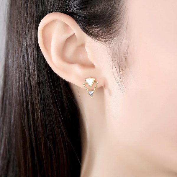 Small Triangle Stud Sterling Silver Earrings For Girls  And Women