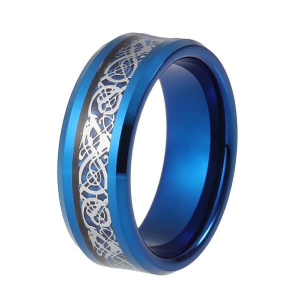 Sparrow Tungsten Carbide Ring With Blue Carbon Fiber Dragon Inlay