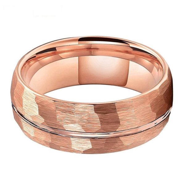 Stefan Rose Gold Hammered Tungsten Carbide Ring For Men