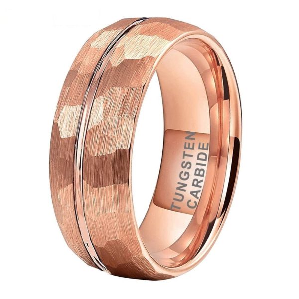 Stefan Rose Gold Hammered Tungsten Carbide Ring For Men