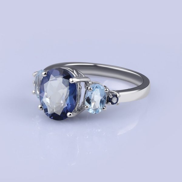 Sterling Silver Natural  Blue Topaz Gemstone Jewelry Set