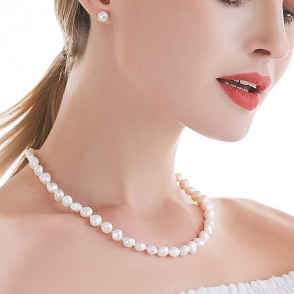 Sterling Silver Natural Freshwater Pearl Necklace