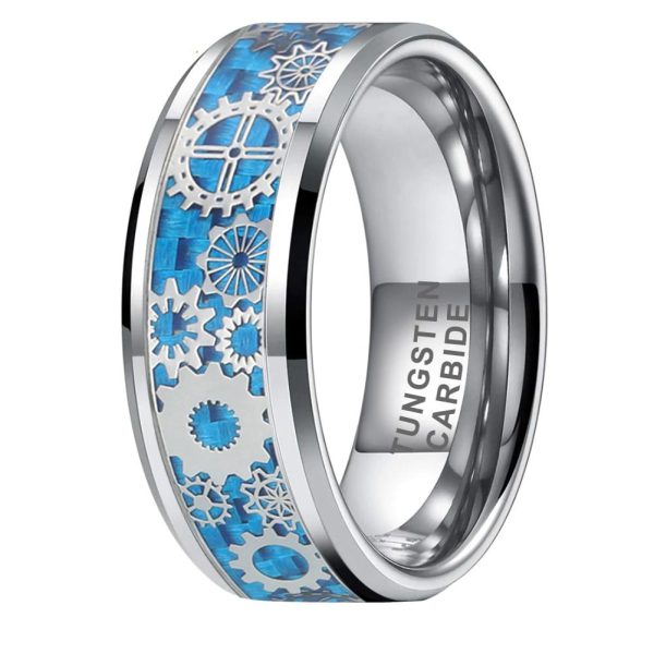 Tungsten Carbide Ring With Blue Carbon Fiber Inlay