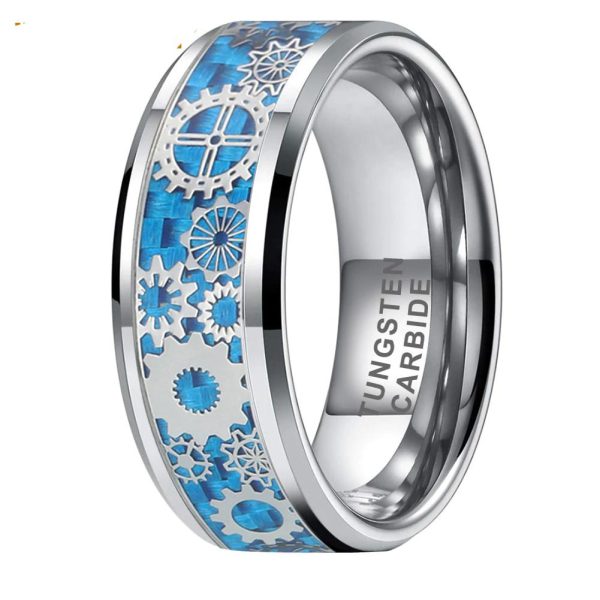 Tungsten Carbide Ring With Dark Blue Carbon Fiber Inlay