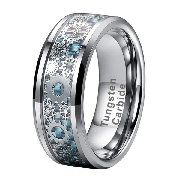 Tungsten Carbide Ring With Light Blue Carbon Fiber Inlay