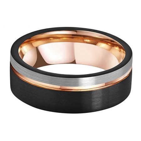 Wedding Band Black Rose Gold Tungsten Carbide Ring