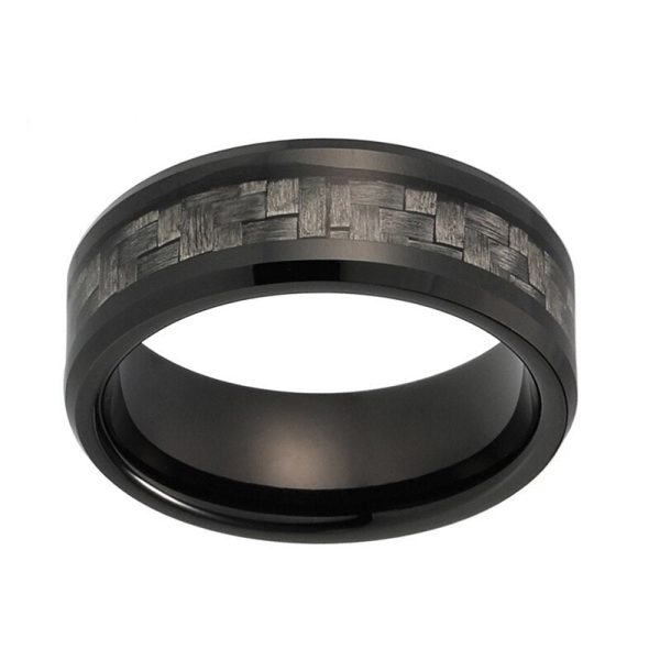 Xavier Black Tungsten Carbide Ring With Grey Carbon Fiber Inlay